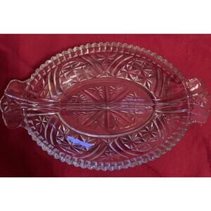 Vintage Anchor Hocking EAPC Clear Glass Oval Divided Serving Relish Stars/bars
